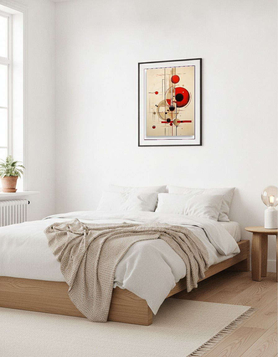 Abstract – Red abstract elements i sovrummet