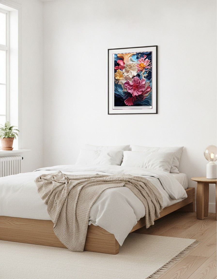 Fluid art i 3d i sovrummet