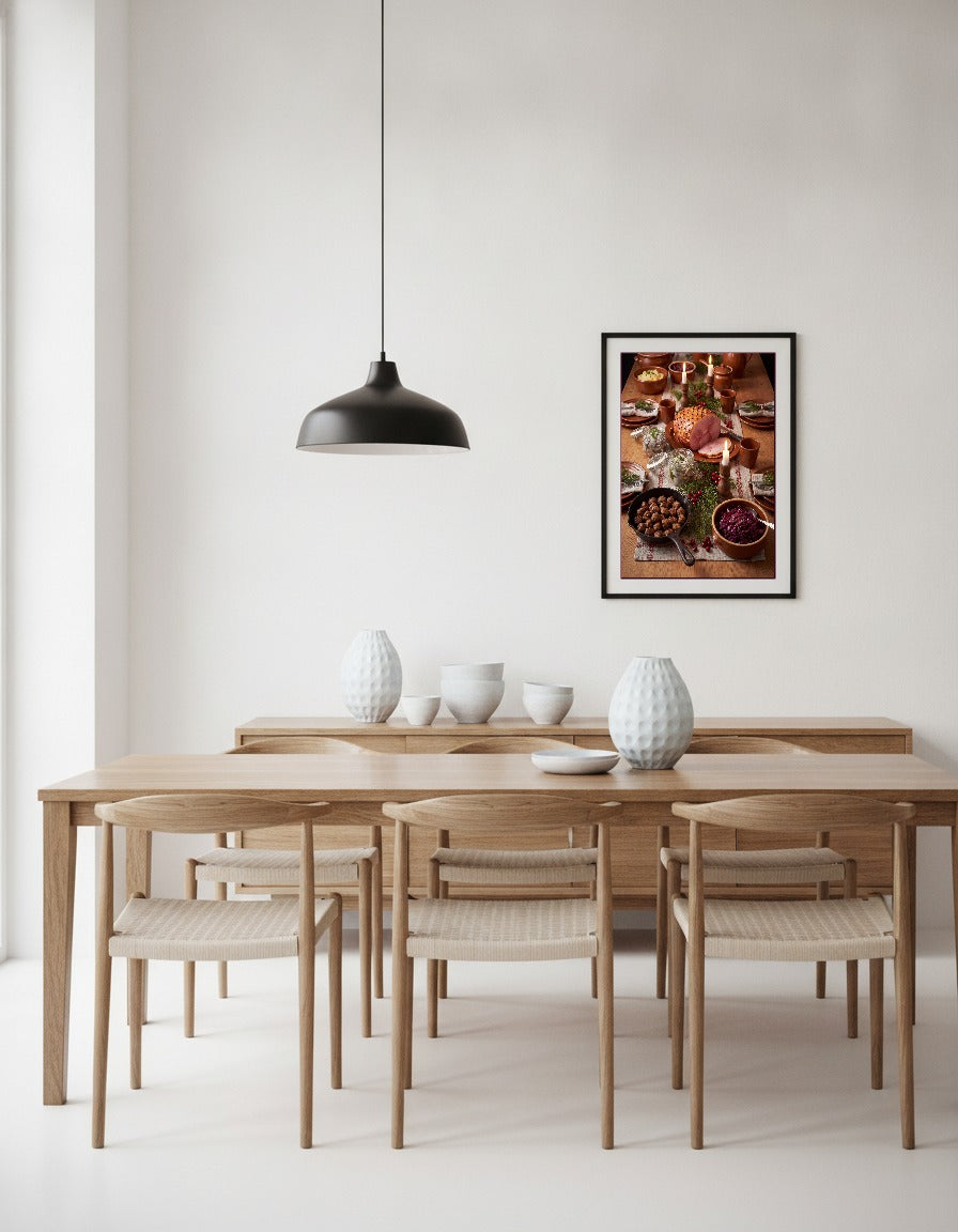 Julbord med skinka och köttbullar i matsalen