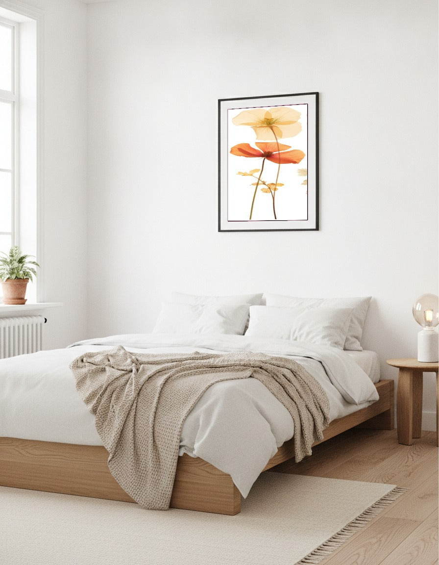 Pressed flowers – Three translucent poppies i sovrummet