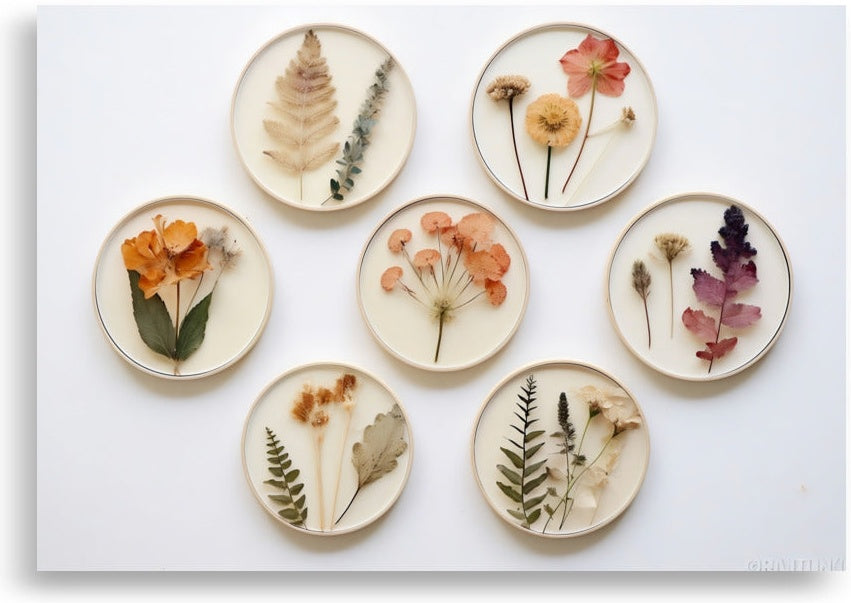 Pressed flowers – Seven circular frames