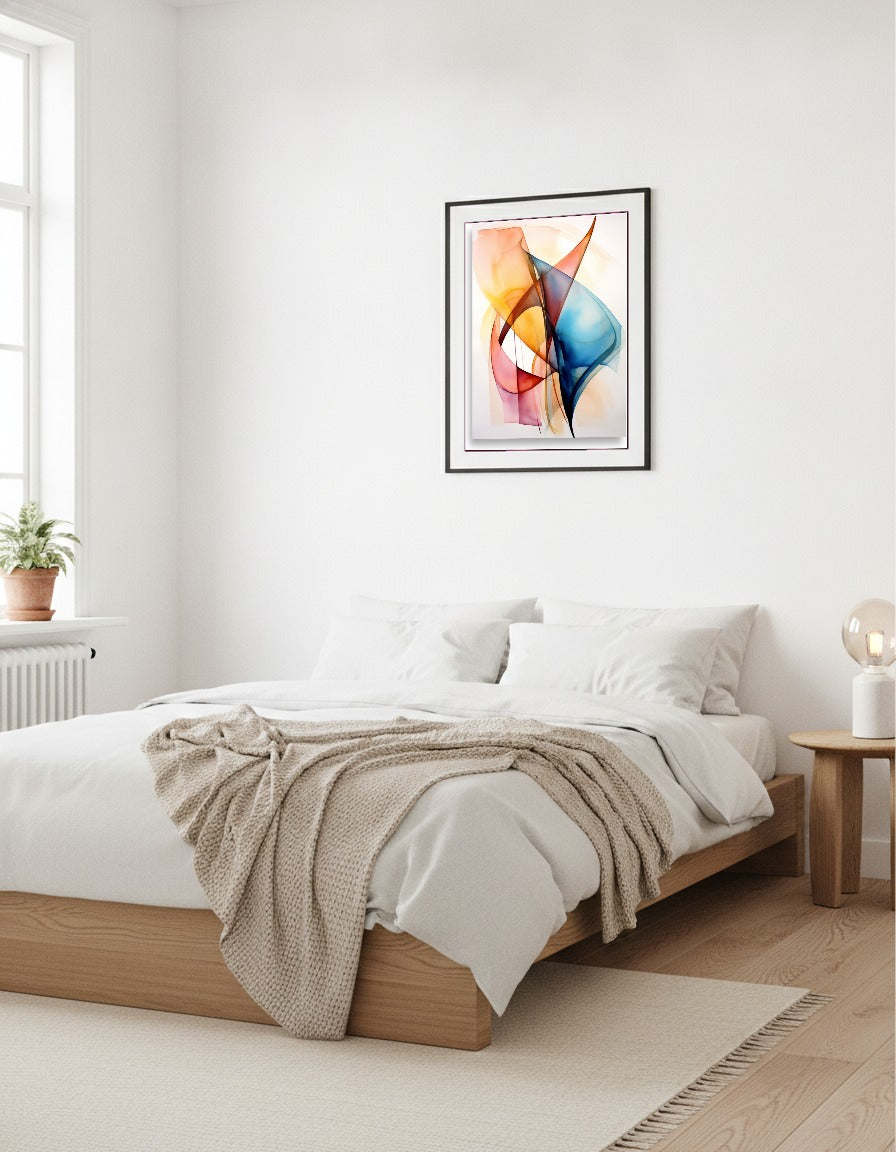 Watercolor strokes – Translucent color shapes i sovrummet