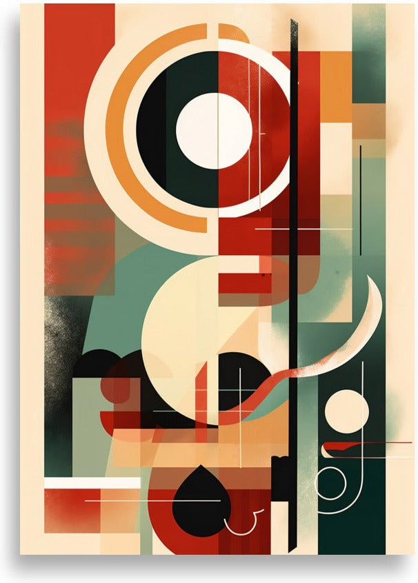Abstrakt – Bauhauscirklar i rött och petrol – poster