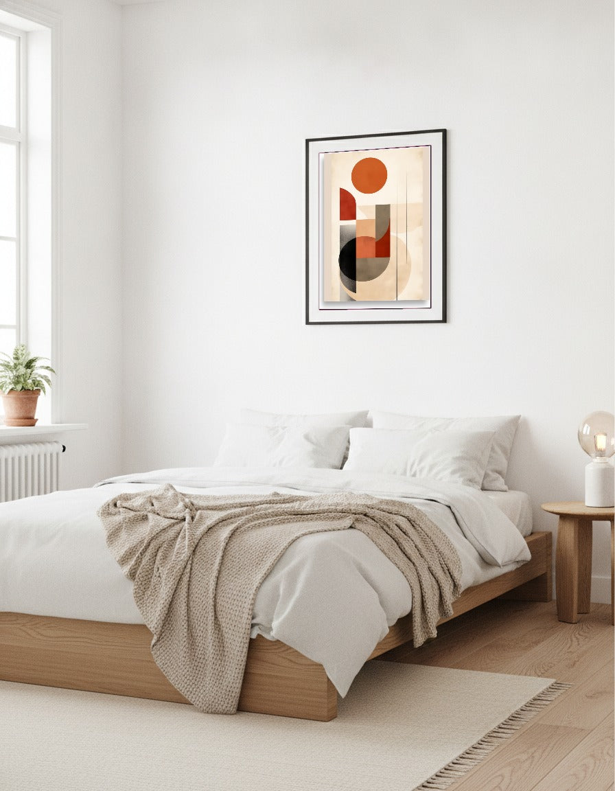 Abstrakt – Bauhausgeometri, terrakotta i sovrummet