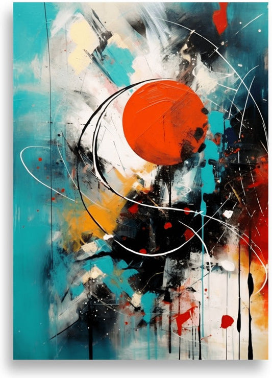 Abstract – Red sun on teal – poster