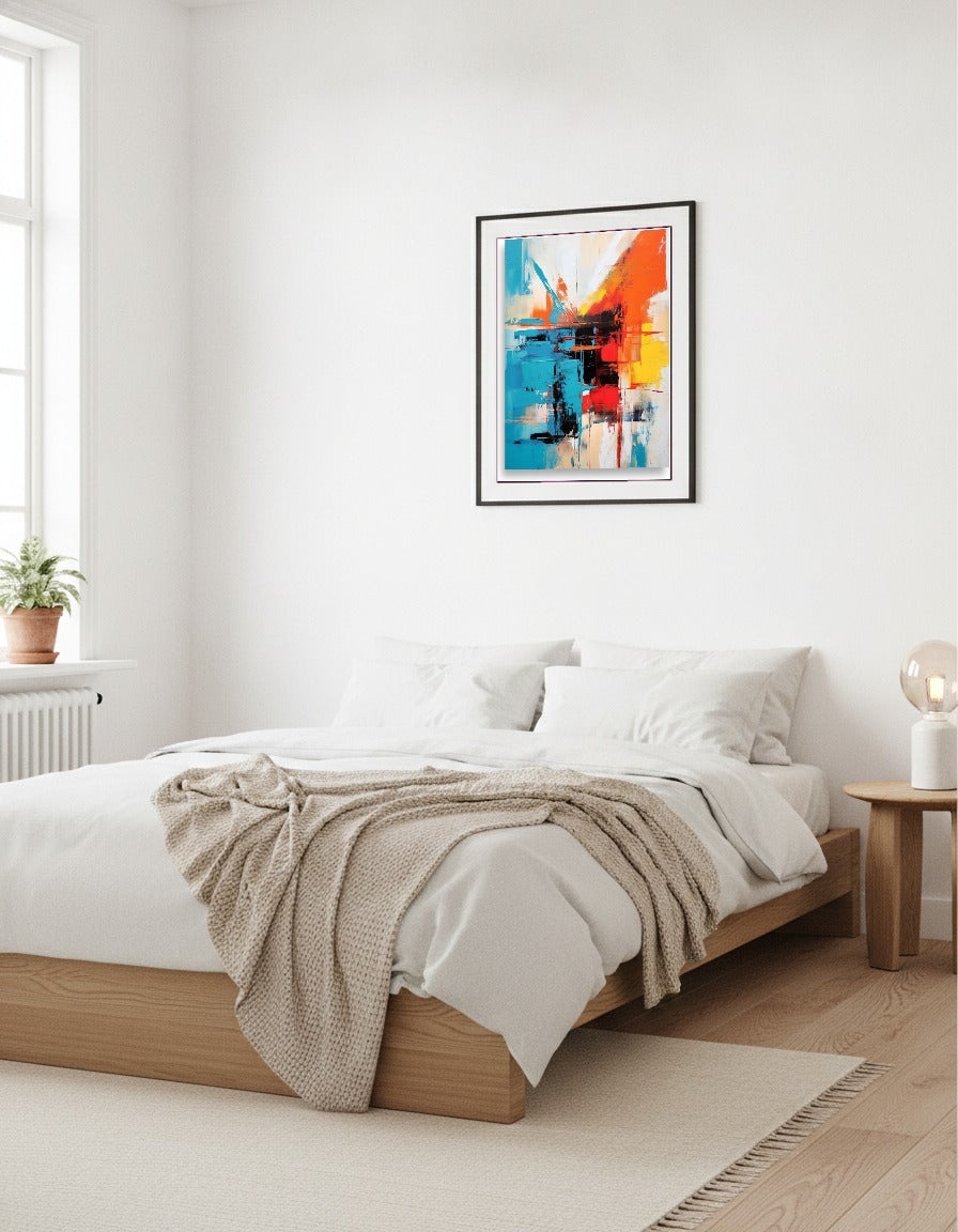 Abstract – Turquoise and orange blocks i sovrummet