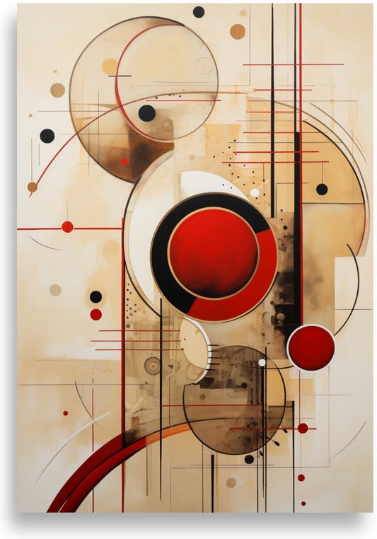 Abstract – Beige circles, red and black geometry