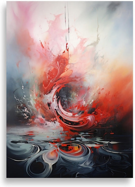 Abstract – Red swirl over dark water – poster