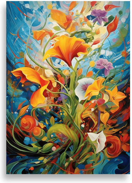 Abstrakta blommor – Orange och blå bukett – poster