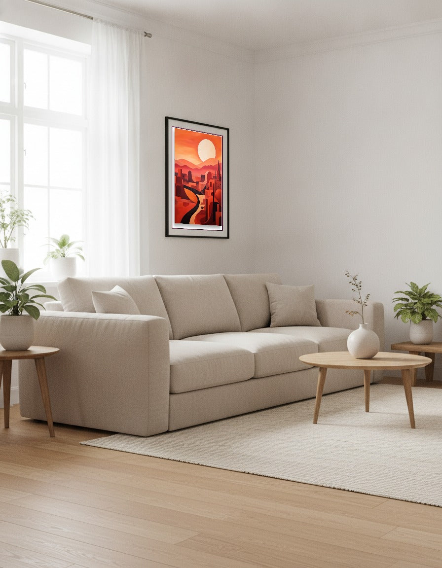 Abstract scenery – Strong red tones i vardagsrummet