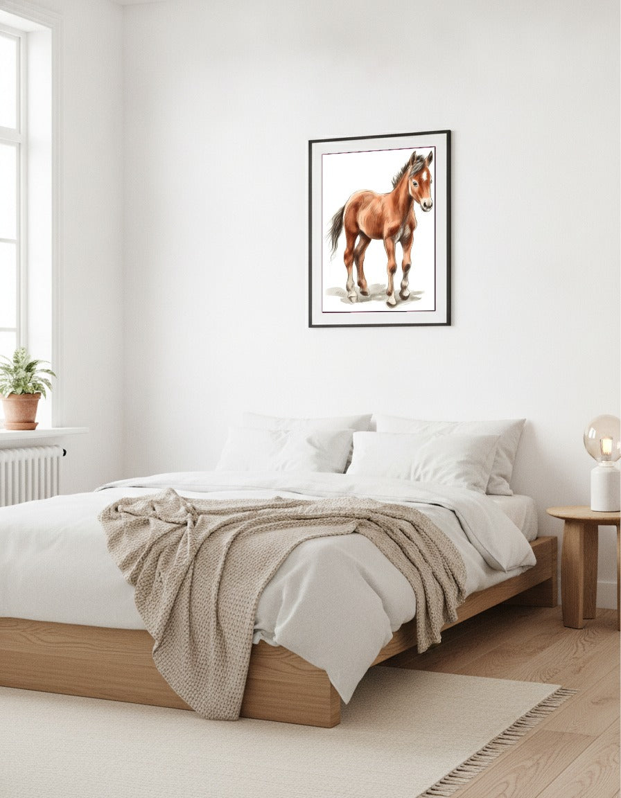Baby horse – Brown foal i sovrummet