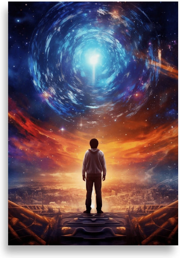Boy looking into galaxy – Little space explorer