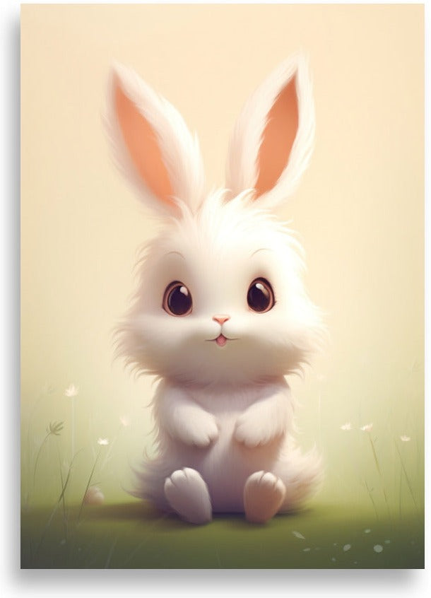 Kanin – Vit fluffig kanin – poster