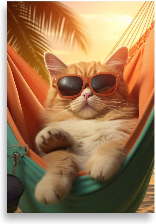 Cat in hammock – Cat with sunglasses at sunset