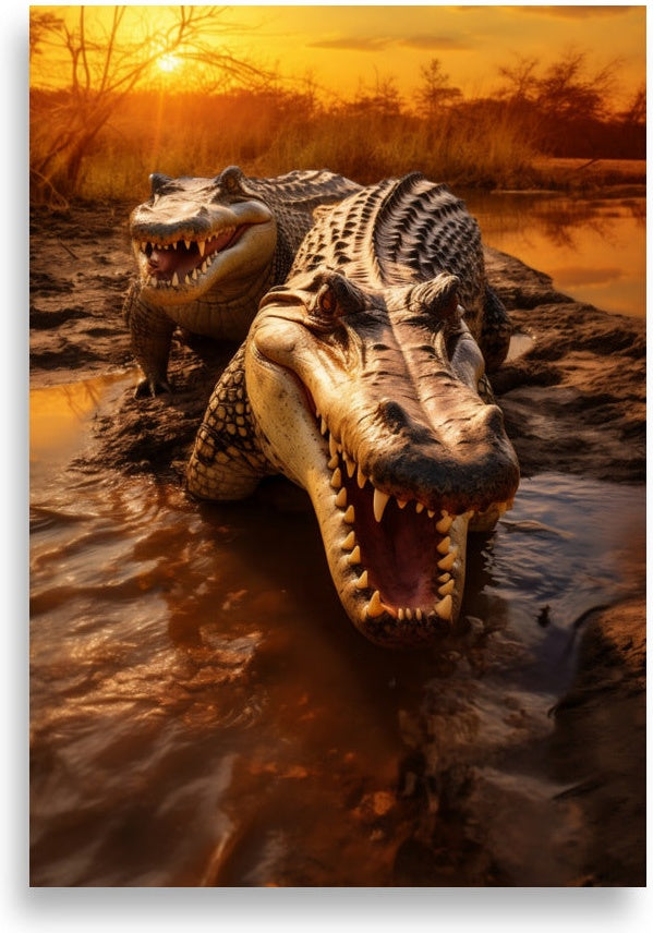 Crocodiles in sunset