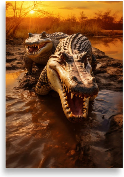 Crocodiles in sunset