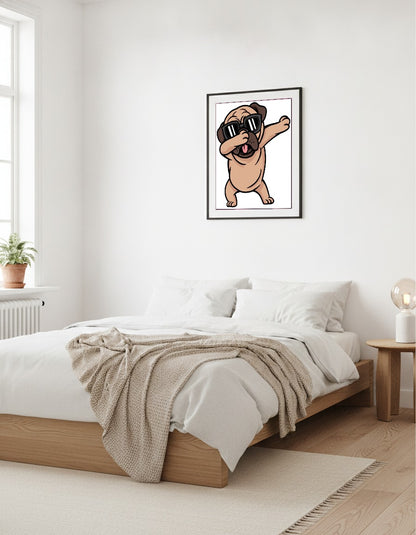 Dabbande hund i vardagsrummet