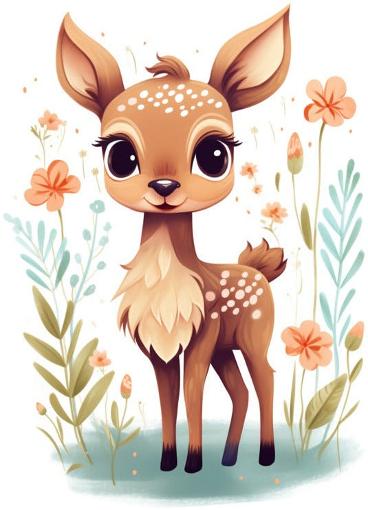 Rådjur – Söt kid med blommor – poster