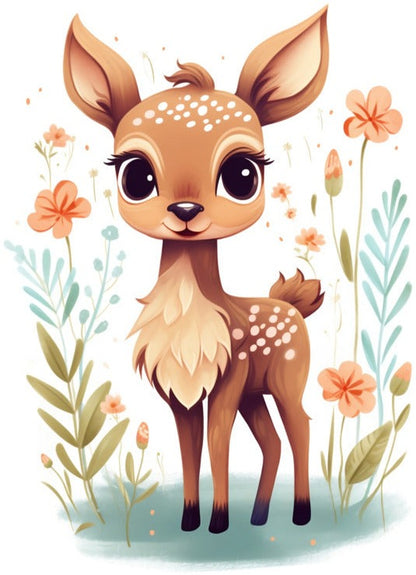 Rådjur – Söt kid med blommor – poster