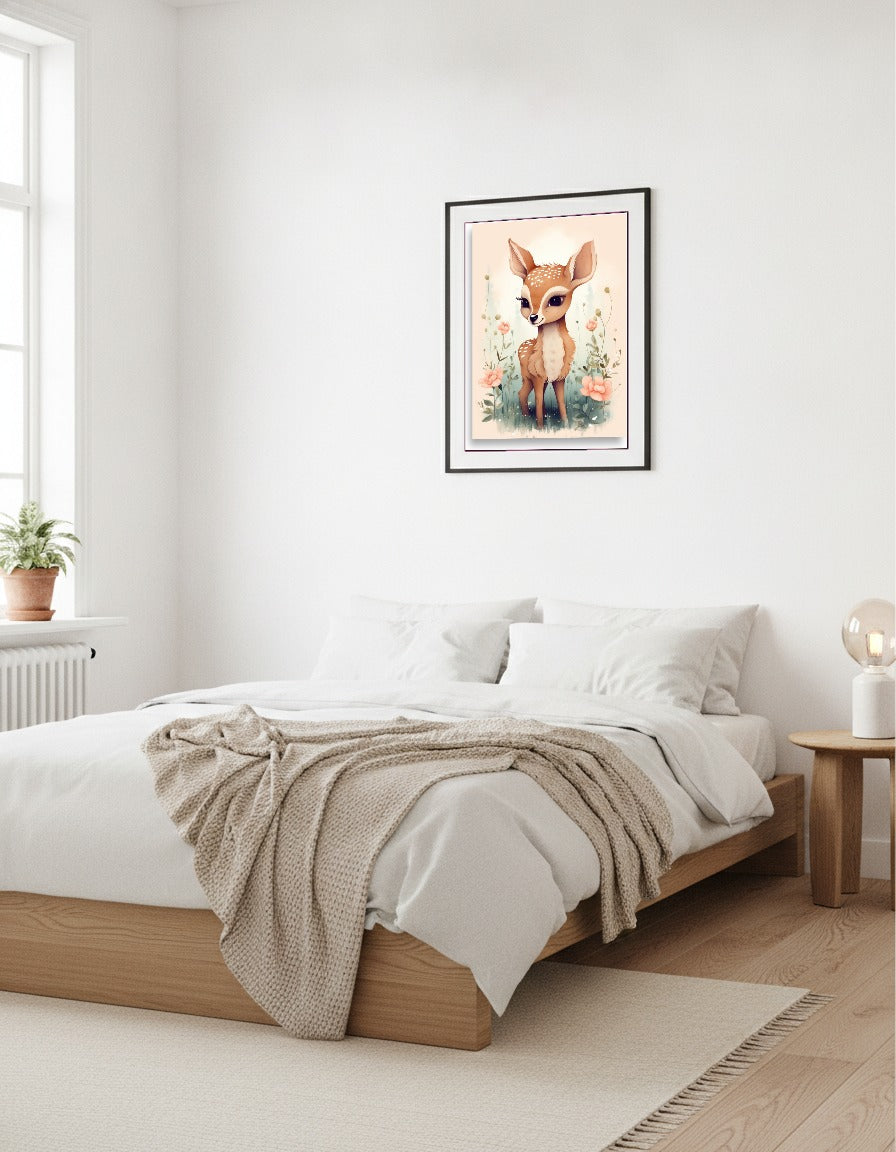 Deer – Fawn among pink flowers i sovrummet