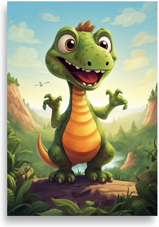 Dinosaurie – Grön dino med orange mage