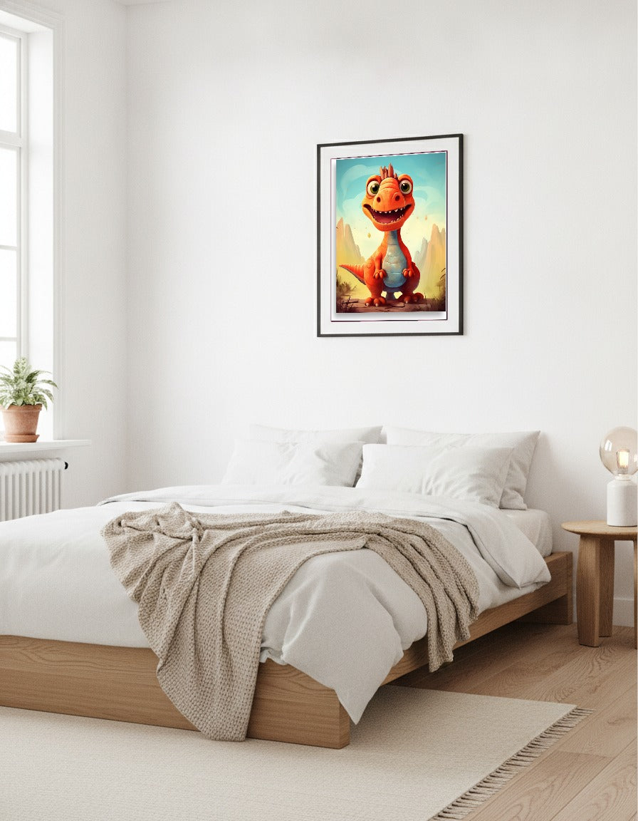 Dinosaur – Orange baby dino in desert i sovrummet