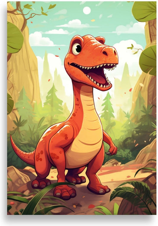 Dinosaurie – Orange dino i skogen