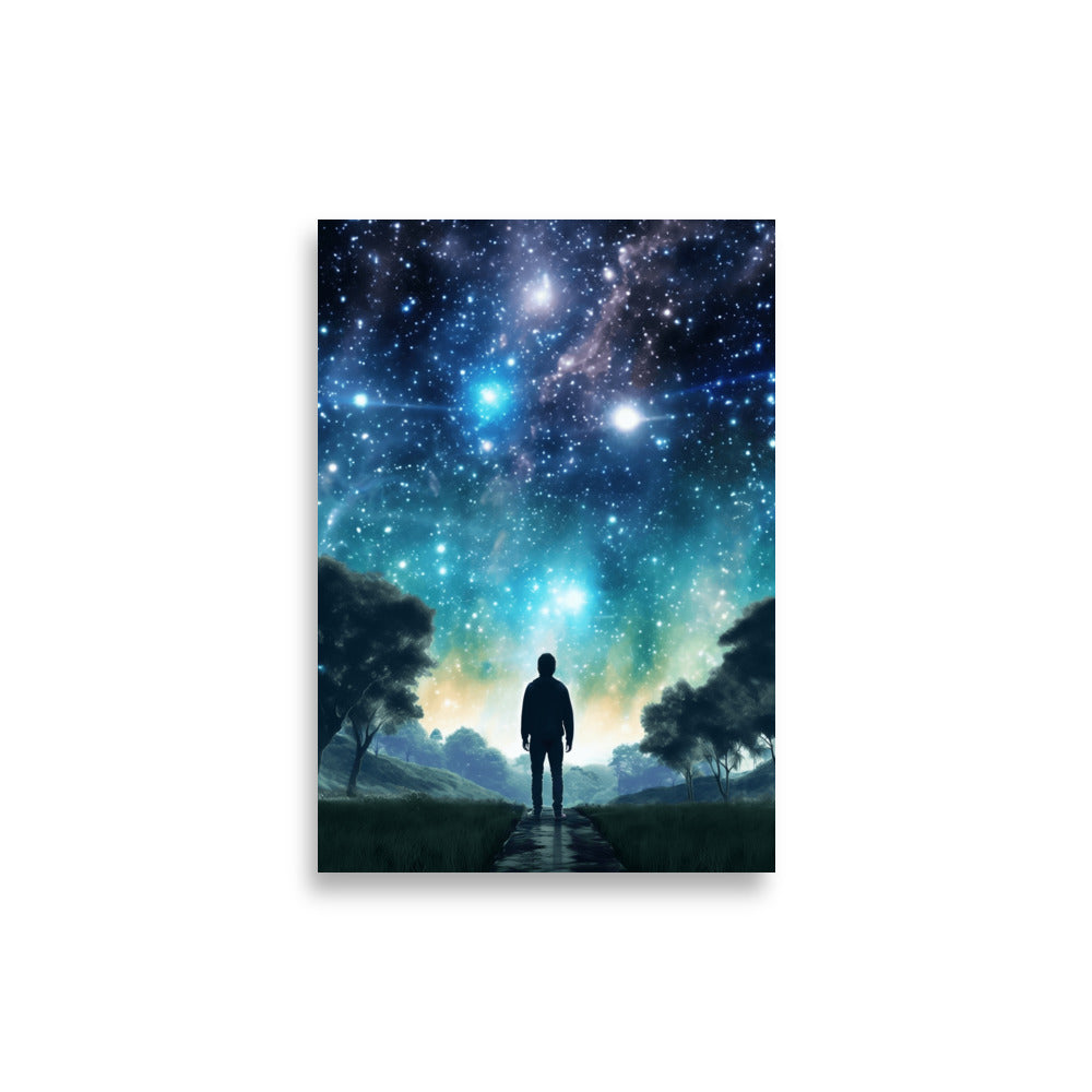 Boy looking into galaxy poster - Posters - EMELART