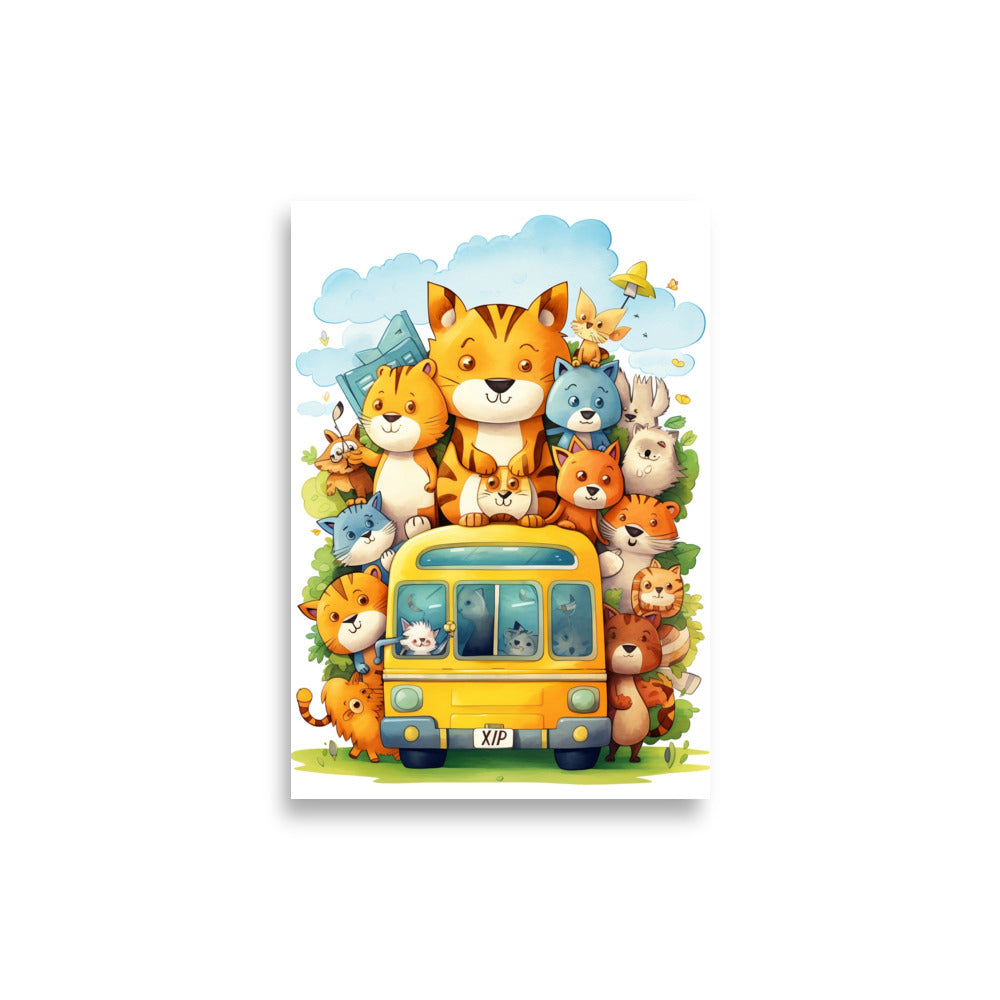 Animals in yellow school bus poster - Posters - EMELART