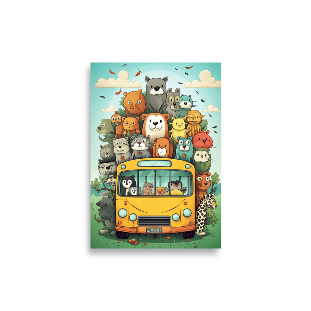 Animals in yellow school bus poster - Posters - EMELART