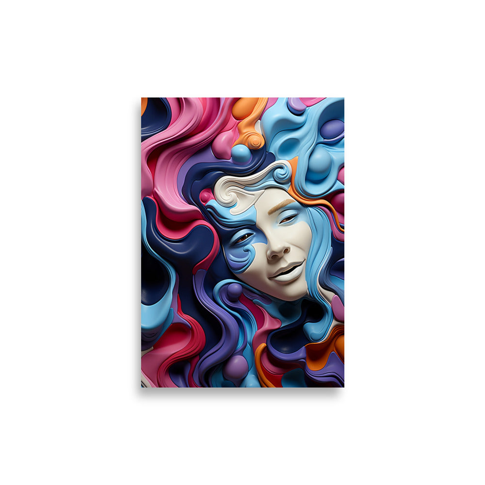 Fluid art in 3d with face poster - Posters - EMELART