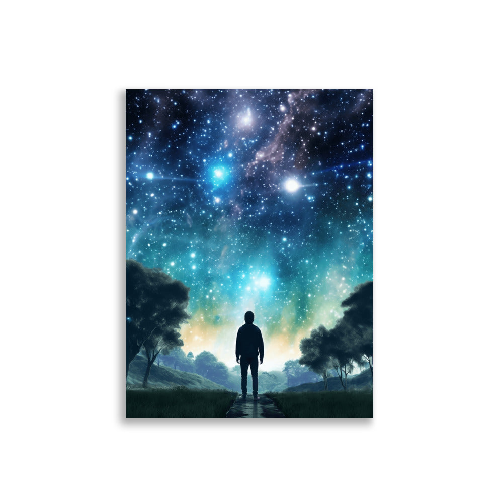 Boy looking into galaxy poster - Posters - EMELART