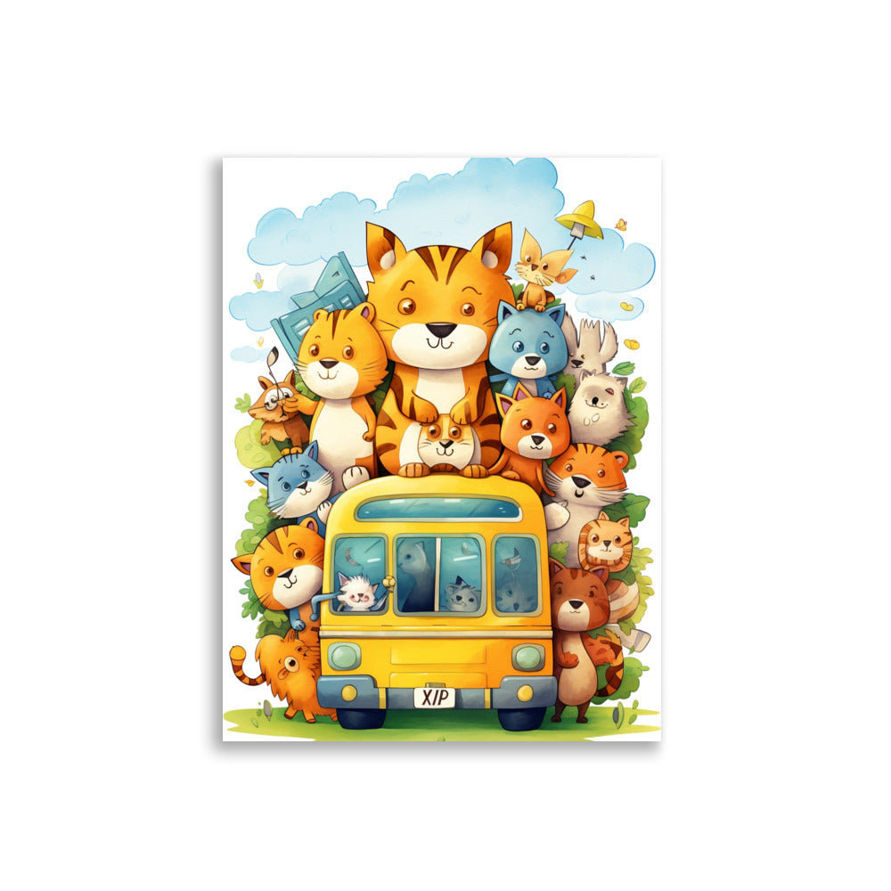 Animals in yellow school bus poster - Posters - EMELART