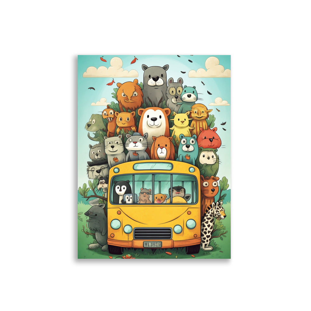 Animals in yellow school bus poster - Posters - EMELART