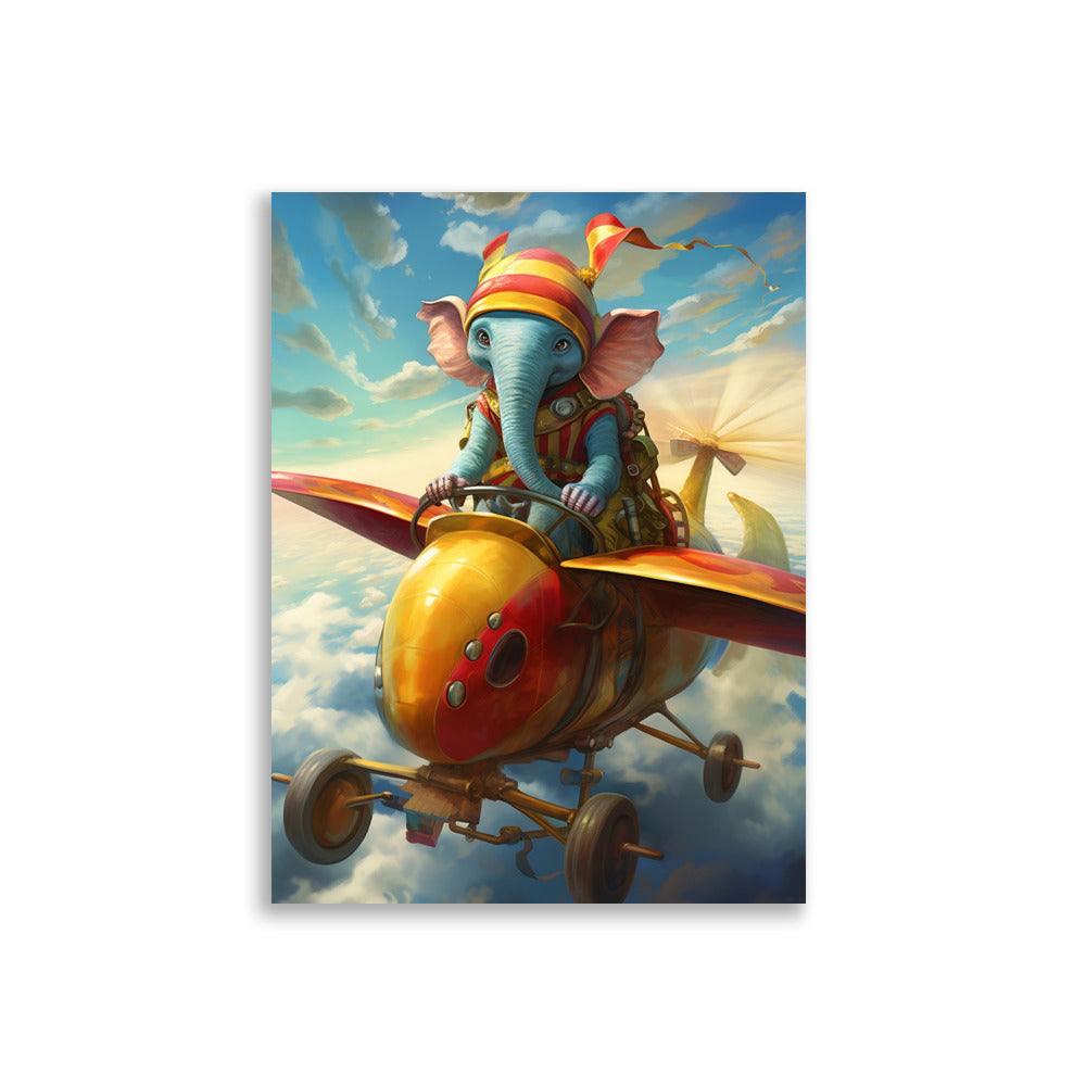 Elephant flying on an airplane poster - Posters - EMELART