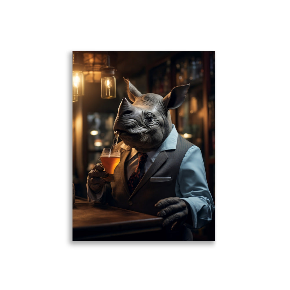 Bartender rhino spits in beer poster - Posters - EMELART