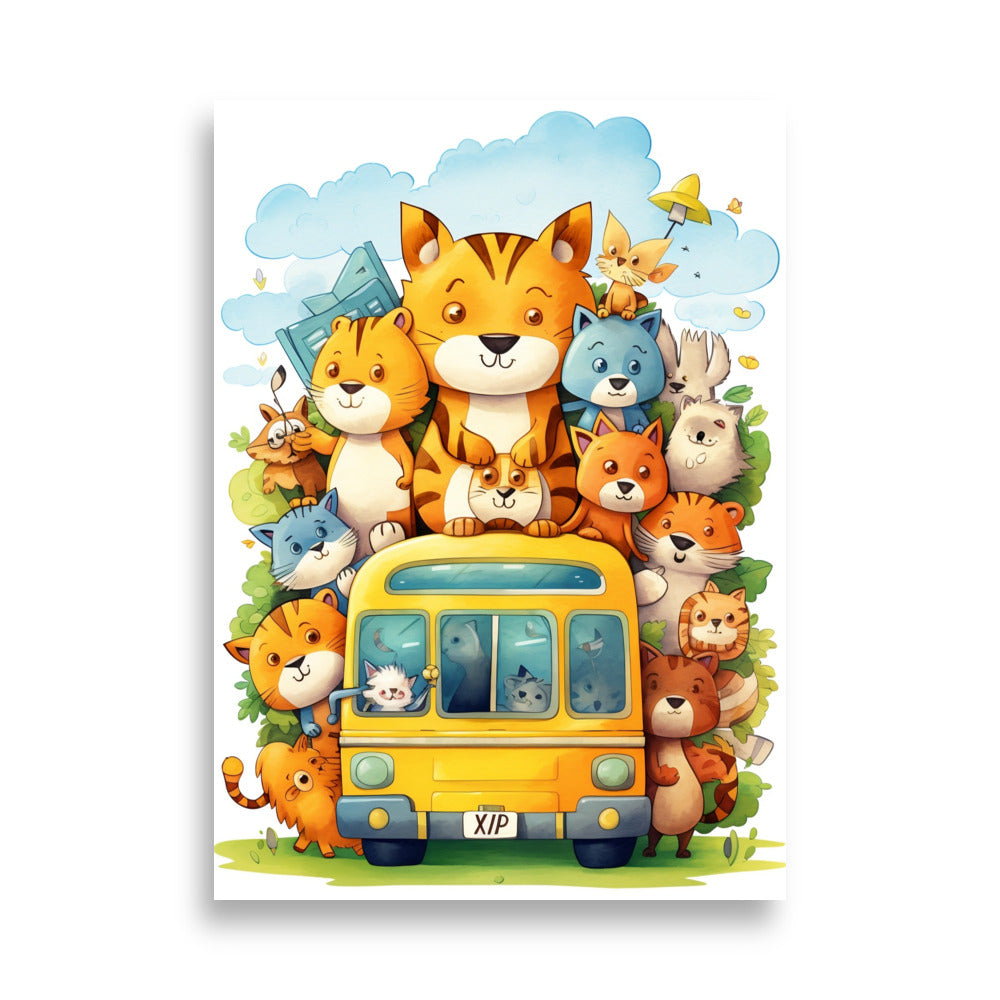 Animals in yellow school bus poster - Posters - EMELART