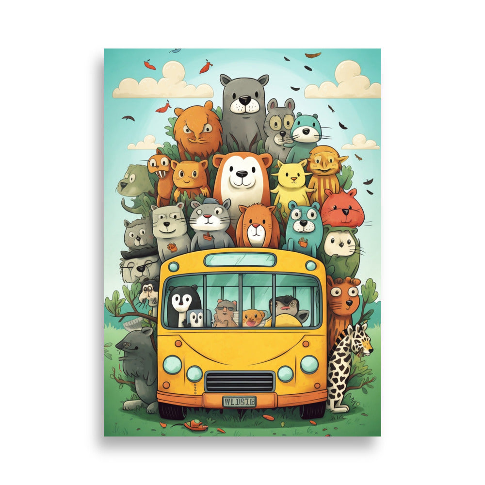 Animals in yellow school bus poster - Posters - EMELART