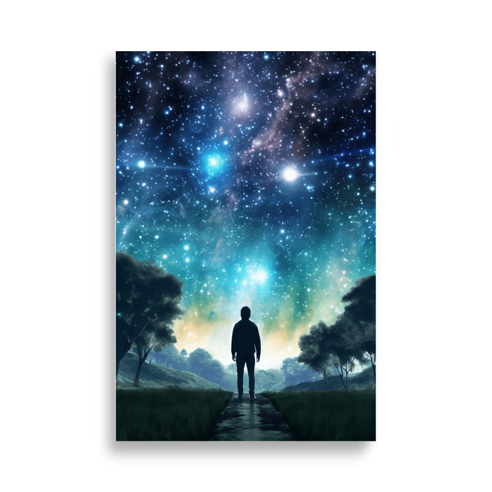 Boy looking into galaxy poster - Posters - EMELART