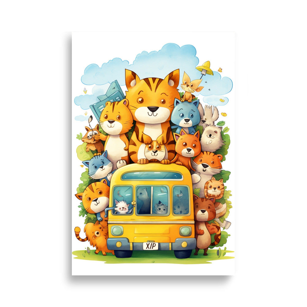 Animals in yellow school bus poster - Posters - EMELART