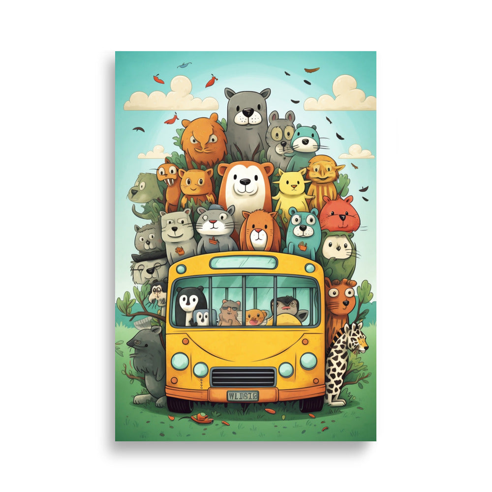 Animals in yellow school bus poster - Posters - EMELART