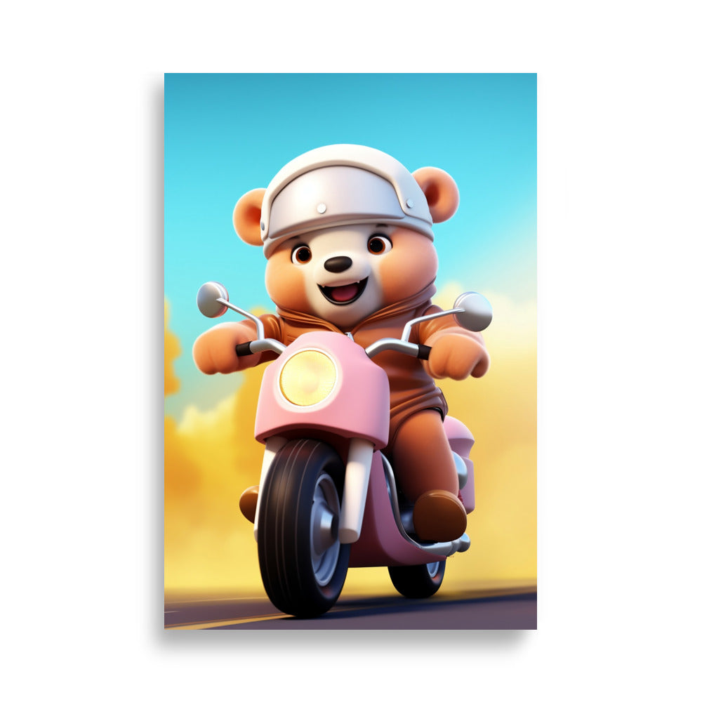 Teddy bear riding a motorcycle poster - Posters - EMELART