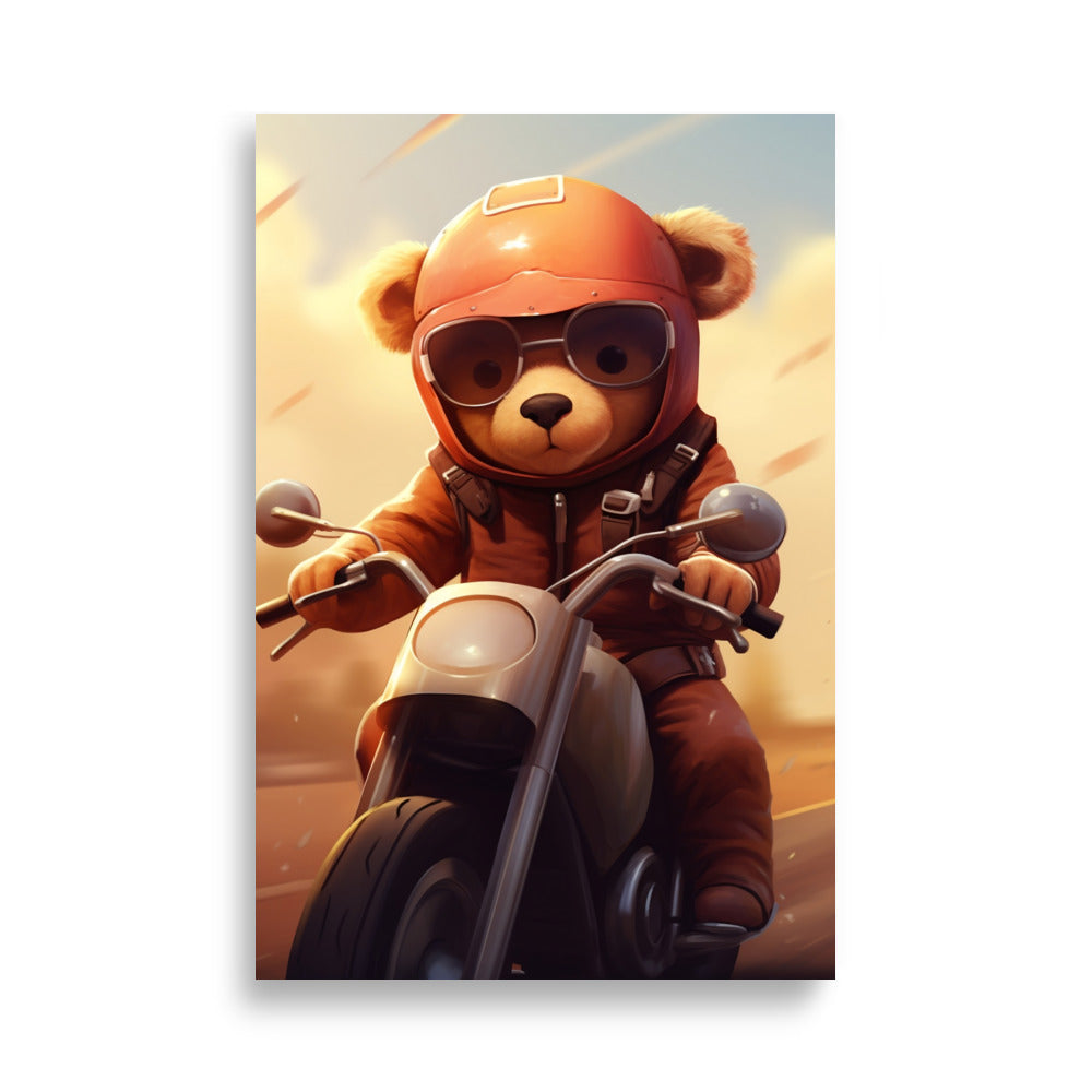 Teddy bear riding a motorcycle poster - Posters - EMELART