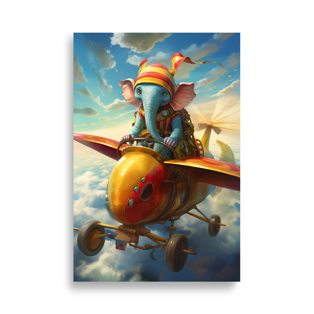 Elephant flying on an airplane poster - Posters - EMELART