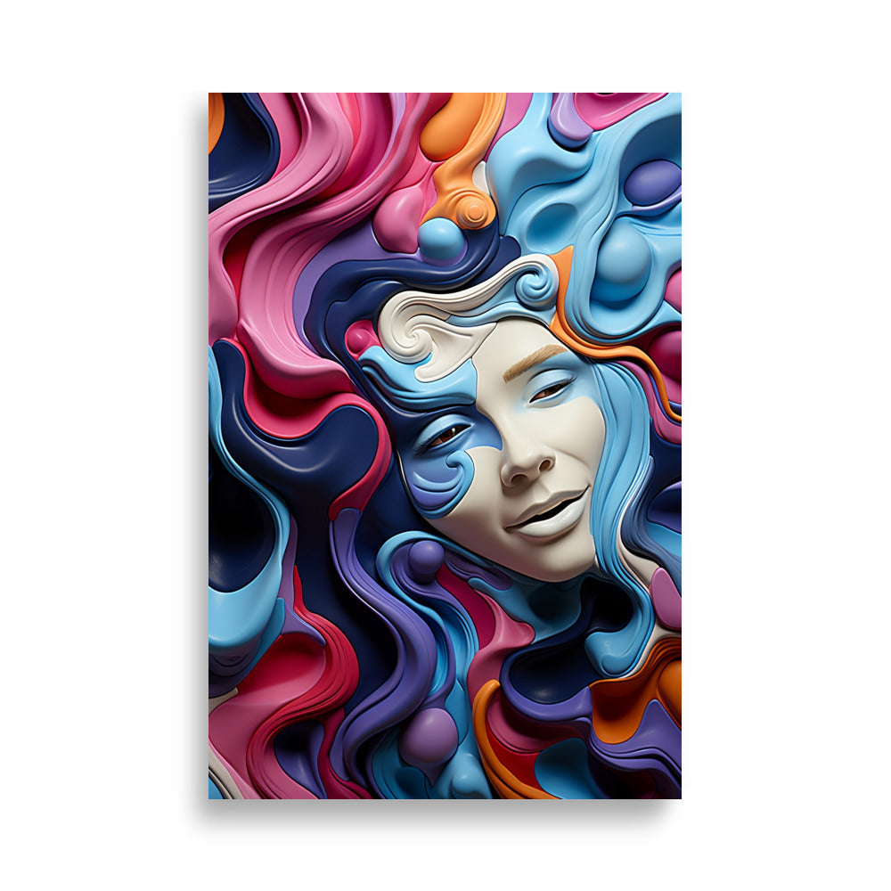 Fluid art in 3d with face poster - Posters - EMELART