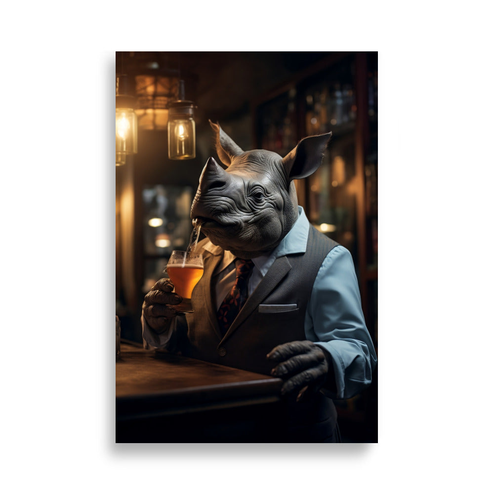 Bartender rhino spits in beer poster - Posters - EMELART