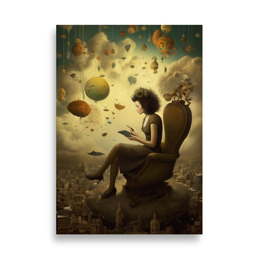 Woman in surrealistic landscape poster - Posters - EMELART