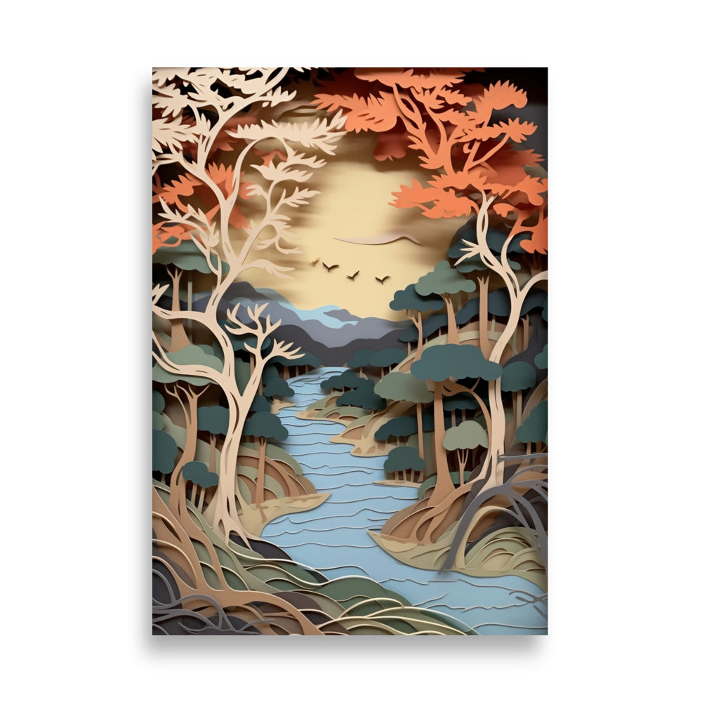 Landscape in paper cut style poster - Posters - EMELART