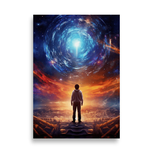 Boy looking into galaxy poster - Posters - EMELART