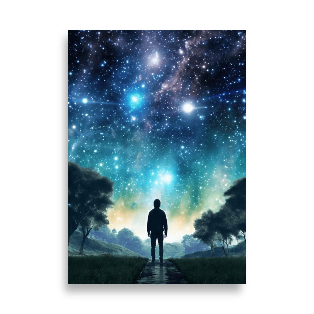 Boy looking into galaxy poster - Posters - EMELART